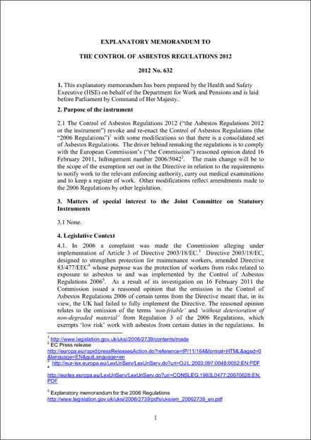UK control of asbestos regulations 2012